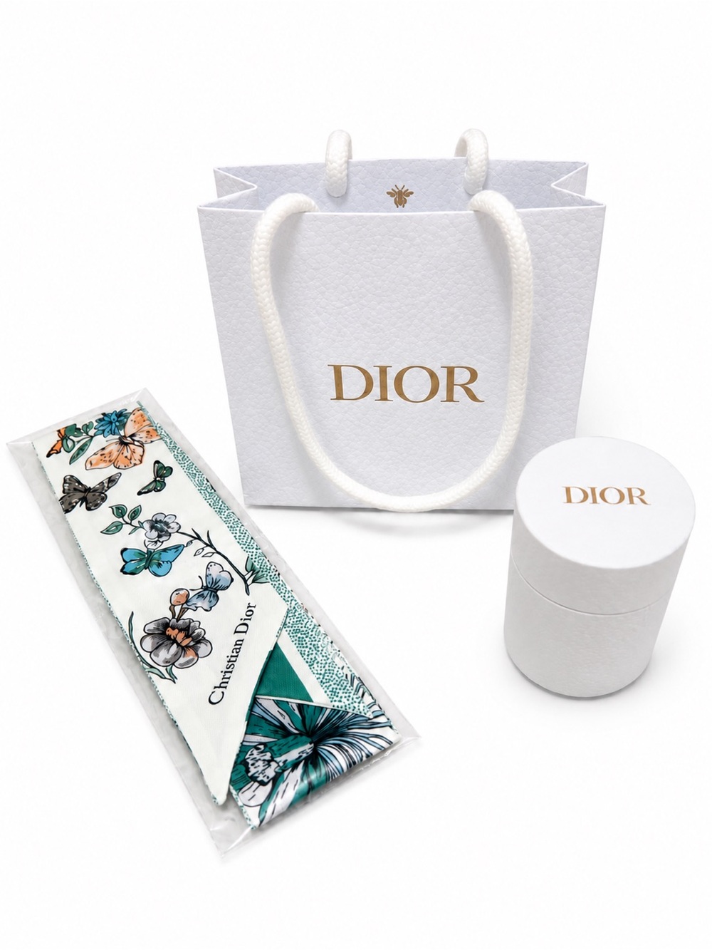 Christian Dior Boutique Gift Set Bag Floral Silk Scarf Round Box Rare New